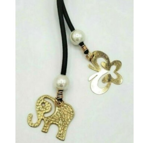 Lariat Rope Necklace Elephant Butterfly Gold Tone - Picture 6 of 6